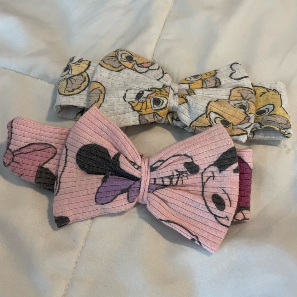 Baby Cartoon Character Bow Headbands - Pink and White